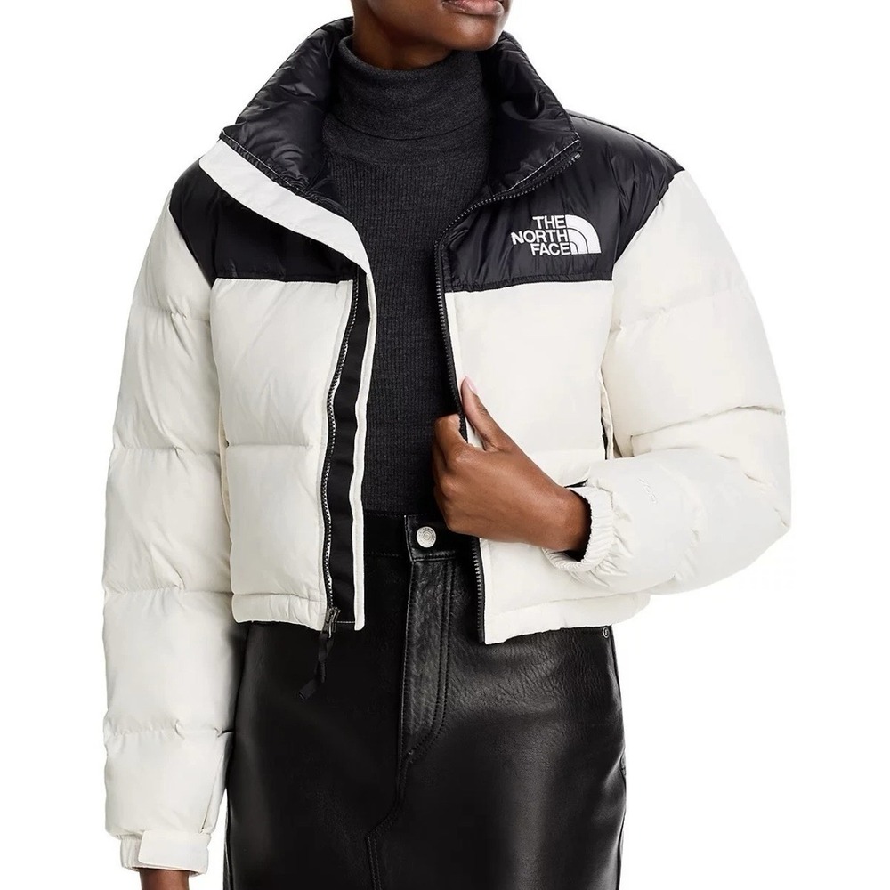 The North Face Nuptse Puffer Jacket Women M Black White 700 Fill Down Cropped